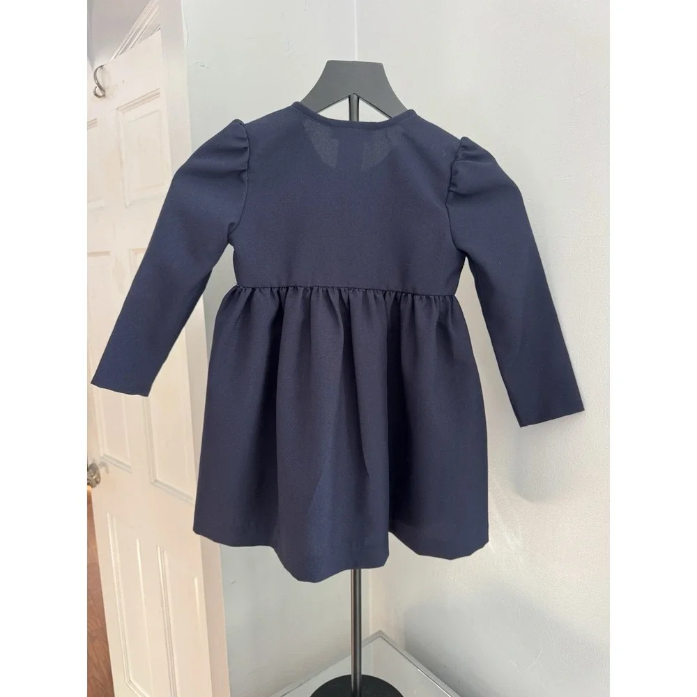 Bonnie‎ Jean Navy Blue Long Sleeve Baby Girl Jacket with White Bows Button Sz 5